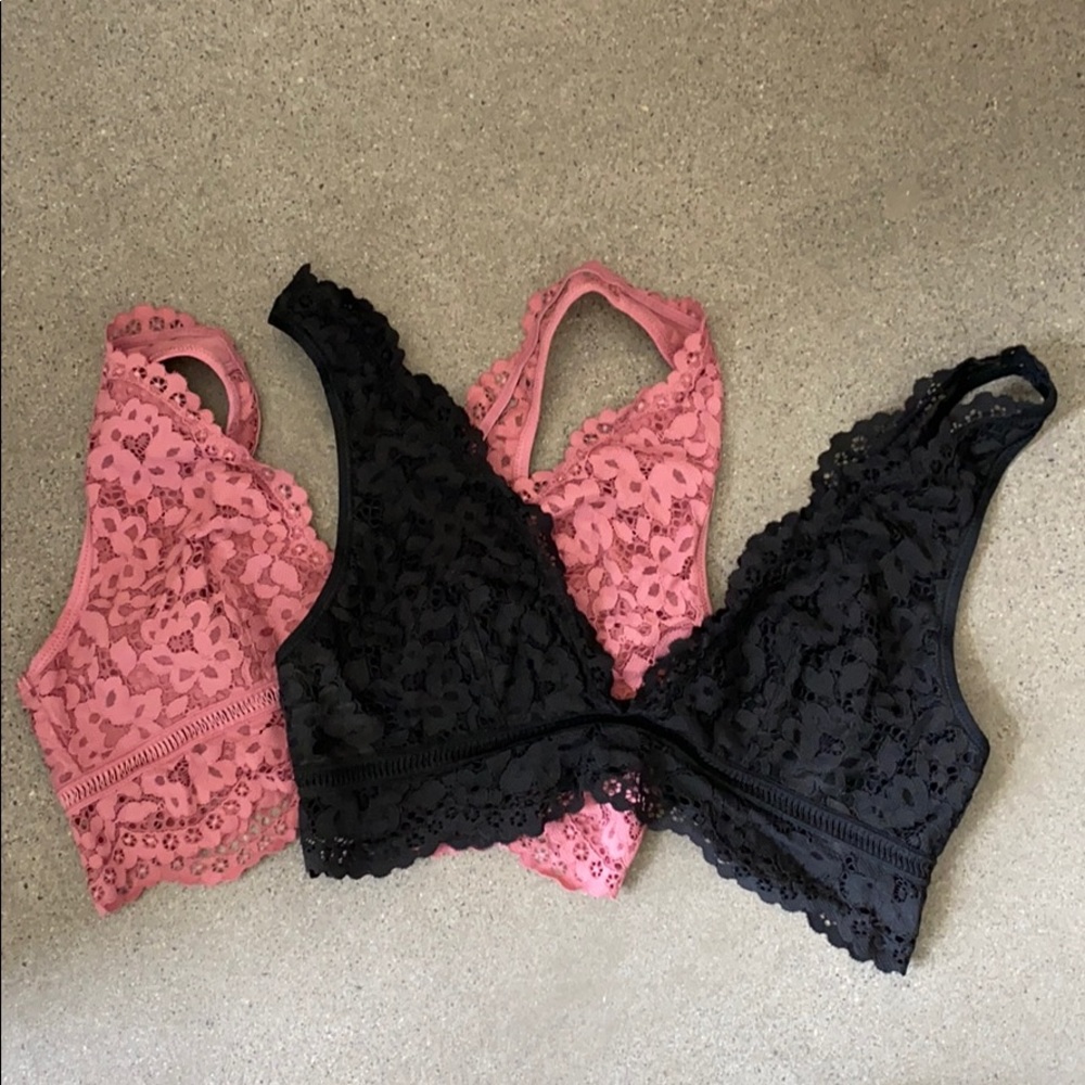 2 Victoria Secret lace bralettes pink and black
